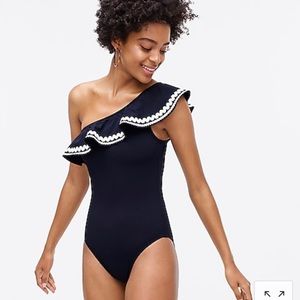 J Crew One shoulder ruffle one piece swimsuit NWT